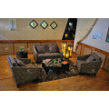 Trendy Design Indoor Water Hyacinth Sofa Set with Acacia Wooden Frame and Natural Wicker